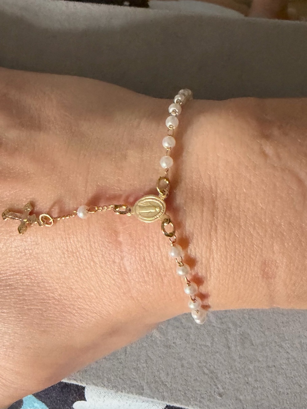 Delicate Gold Pearl Rosary Bracelet